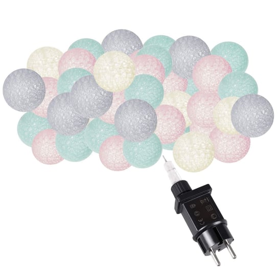 Cotton balls 50 led lampki dekoracyjne, girlanda na prąd turkusowo-różowe Springos