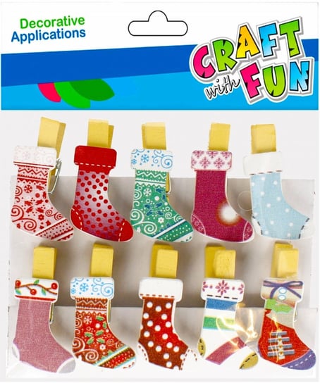 Craft With Fun, Ozdoba dekoracyjna klamerki, Skarpety Boże Narodzenie, 501909 Craft With Fun