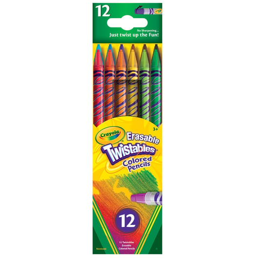 Crayola, kredki ołówkowe wykręcane z gumką zmywalne, 12 kolorów Crayola