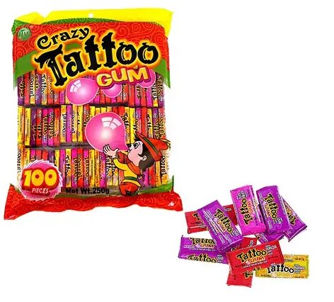 Crazy Tattoo, guma balonowa z tatuażem, 100 sztuk Jelly Belly
