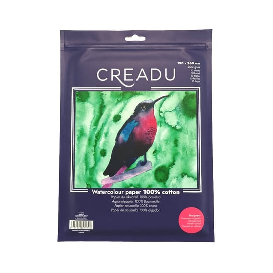 Creadu, Papier do akwareli hot press, 300 gsm, 100% bawełna 190 x 260 mm, 10 sztuk Creadu