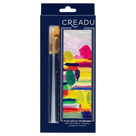 Creadu, Zestaw farb akrylowych 12 szt + 2 pędzle, 14 elementów Creadu