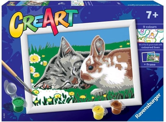 CreArt dla dzieci Malowanie po numerach Kotek i królik na łące CreArt