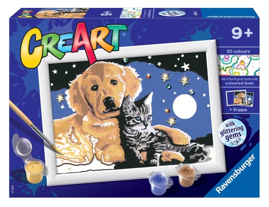 CreArt dla dzieci Malowanie po numerach Pies z kotkiem nocą CreArt