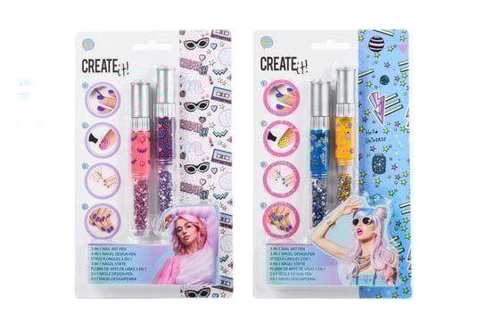 Create It!, zestaw kreatywny 2 pisaki do ozdabiania paznokci,  3w1 Create It!