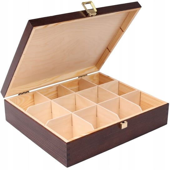 Creative Deco drewniana herbaciarka pudełko na herbatę, 12 przegródek, brązowa Creative Deco
