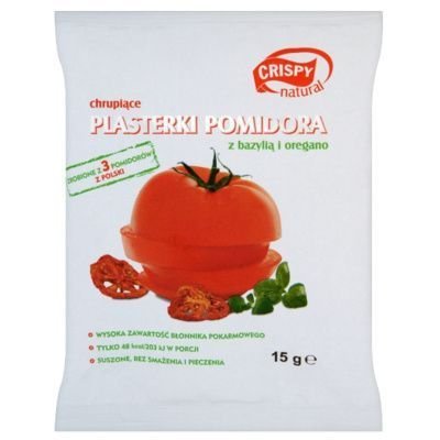 Crispy Natural, Chrupiące plasterki pomidora z bazylią i oregano, 15 g Crispy Natural