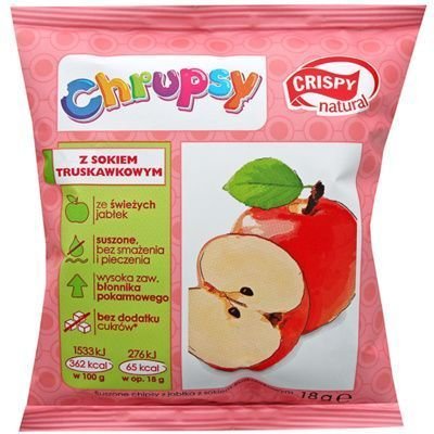 Crispy Natural, Chrupsy, Suszone chipsy z jabłka z sokiem truskawkowym, 18 g Crispy Natural