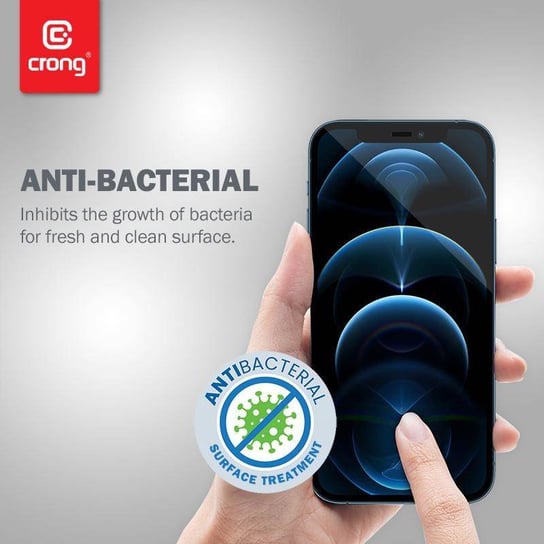 Crong Anti-Bacterial 3D Armour Glass – Szkło hartowane 9H na cały ekran iPhone 12 / iPhone 12 Pro + ramka instalacyjna Crong