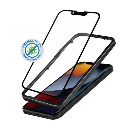 Crong Anti-Bacterial 3D Armour Glass - Szkło hartowane 9H na cały ekran iPhone 13 / iPhone 13 Pro + ramka instalacyjna Crong