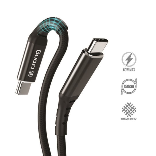 Crong Armor Link – Kabel 60W z USB-C na USB-C w oplocie 150cm (czarny) Crong