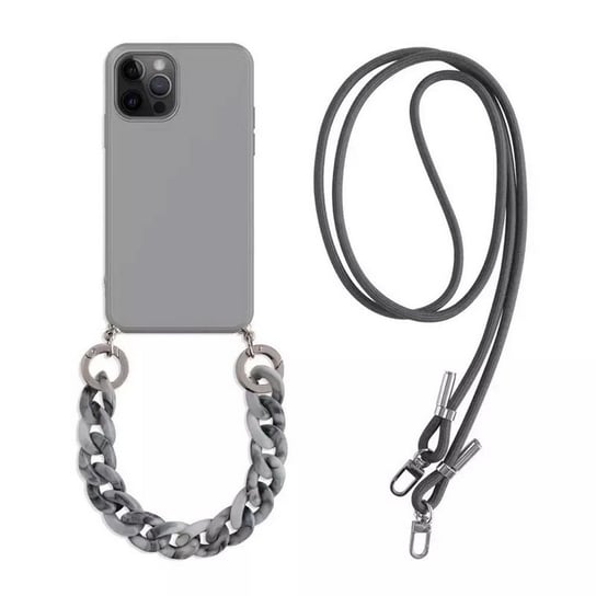 Crossbody Chain 2w1 etui z paskiem na szyję i łańcuchem do iPhone 12/12 Pro (Gray) D-pro