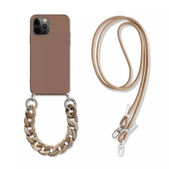 Crossbody Chain 2w1 etui z paskiem na szyję i łańcuchem do iPhone 13 Mini (Brown) D-pro