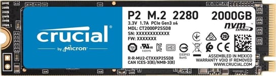 CRUCIAL Dysk SSD P2 2TB M.2 PCIe NVMe 2280 2400/1900MB/s Crucial