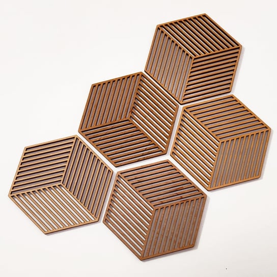 Cubic - Drewniane Podkładki Pod Kubek, 6 Sztuk Inna marka
