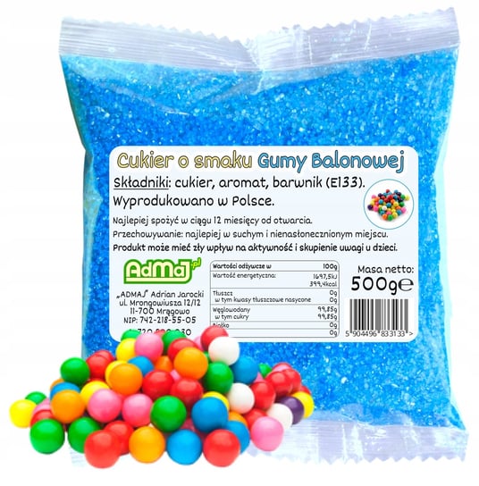 Cukier Do Waty Cukrowej Guma Balonowa Niebieski 0,5kg 500g Saszetka ADMAJ