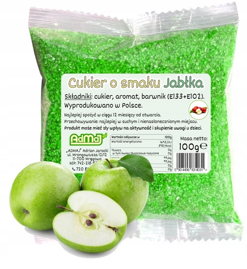 Cukier Kolorowy Do Waty Cukrowej Jabłko Zielony 100g Saszetka Jabłkowy ADMAJ