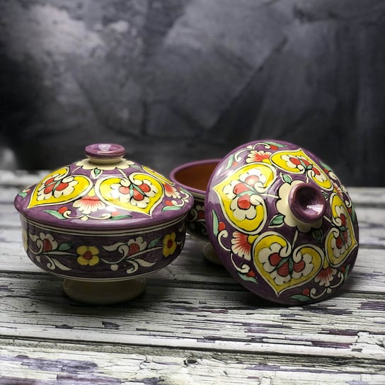 Cukiernica ceramiczna ręcznie zdobiona „Czerwień w purpurze” średnica 11,5cm Inny producent
