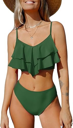 Cupshe Damskie Zestaw Bikini Wysoki Stan Kostium Kąpielowy Z Falbankami CUPSHE