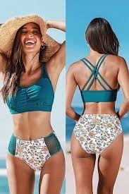 Cupshe Sportowe Bikini Bralette I Majtki Z Średnim Stanem Kwiatowym Wzorem CUPSHE
