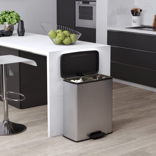Curver Podwójny Kosz Na Śmieci Deco Z Pedałem, 26 L+26 L, Srebrny Curver