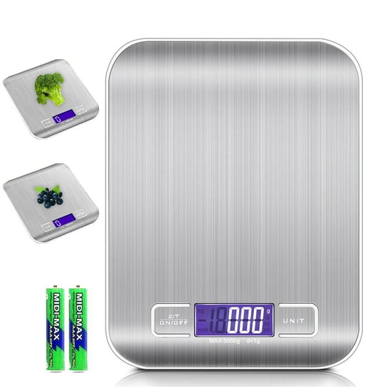 Cyfrowa waga kuchenna w kolorze srebrnym - 5 kg elektroniczna waga kuchenna z funkcją tarowania - wodoodporna niezwykle precyzyjna kuchenna waga cyfrowa z wyświetlaczem LCD idealna do gotowania Intirilife