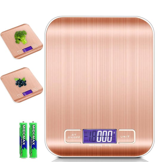 Cyfrowa waga kuchenna w kolorze ZŁOTO ROSÉ - 5kg Elektroniczna waga kuchenna z funkcją tarowania - wodoodporna Niezwykle precyzyjna kuchenna waga cyfrowa z wyświetlaczem LCD Idealna do gotowania Intirilife