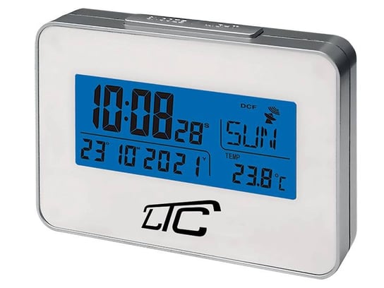 Cyfrowy zegar budzik z termometrem LTC sterowany radiowo - srebrny LTC
