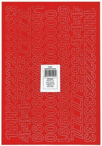 Cyfry samoprzylepne ART-DRUK 20mm czerwone Helvetica 10 arkuszy Art-Druk Artdruk