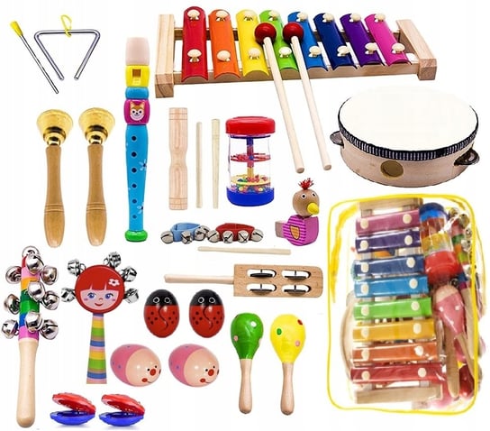 Cymbałki i flet dla dzieci, zestaw, Lt289, drewniany, LandToys LandToys