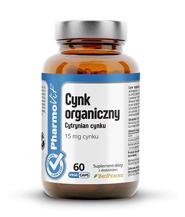 Cynk organiczny, cytrynian cynku, 15 mg, Suplement diety, 60 kapsułek, Pharmovit Pharmovit