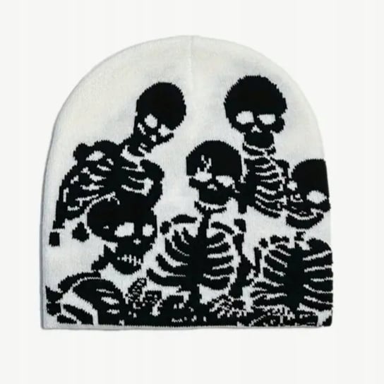 Czapka beanie szkielety skeletons kościotrupy Y2K streetwear biała Inna marka