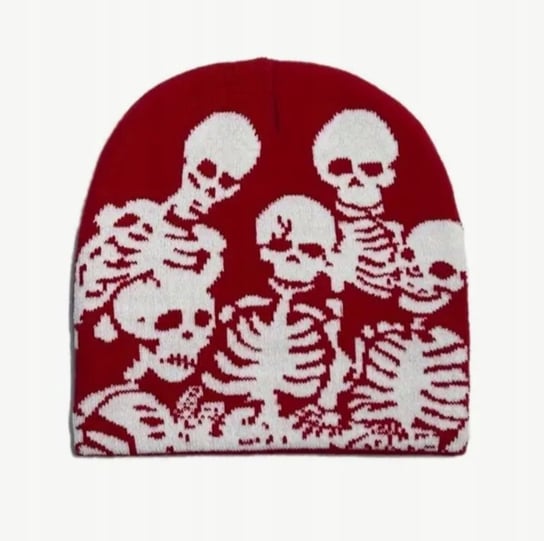 Czapka beanie szkielety skeletons kościotrupy Y2K streetwear czerwona Inna marka