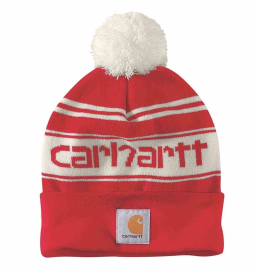 Czapka Carhartt Knit PomPom Cuffed Logo Red Winter Carhartt