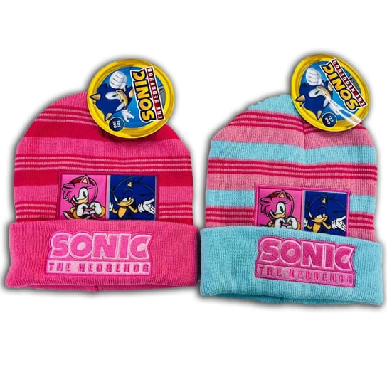 Czapka dziecięca zimowa dla dziewczynki kosmiczny jeż Sonic różowa w pasy Inna marka