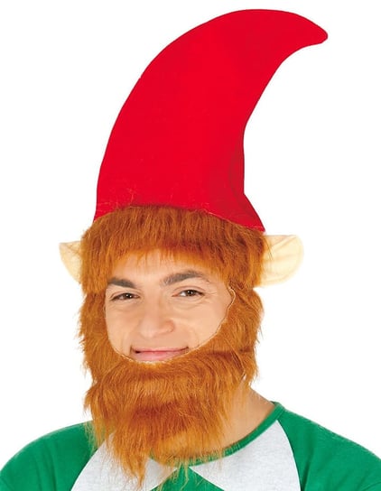 Czapka, Elf z włosami i brodą, czerwona Guirca