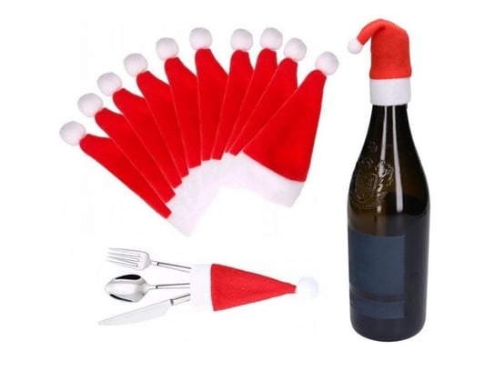 Czapka Mikołaja Na Butelkę Sztućce 10Szt Ozdoby PrzydaSie.pl
