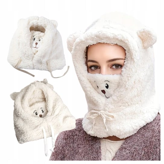 Czapka Zimowa Kominiarka Komin Z Kapturem Miś Misio Damska Dziecięca 2W1 SkibiStore