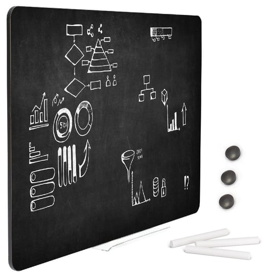 Czarna bezramowa tablica suchościeralna magnetyczna czarne obrzeże 120x90 cm w zestawie z półką, kredą oraz 3 magnesami! 2X3