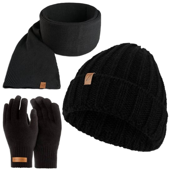 Czarna czapka cz47 + szalik s6 + rękawiczki r1 Brodrene