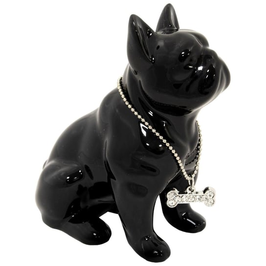 Czarna figurka pies - buldog Beny z łańcuszkiem Duwen