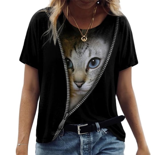 Czarna koszulka damska z kotem 3D z krótkim rękawem M CZARNY Inny producent