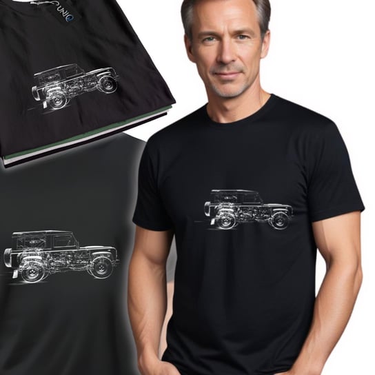 Czarna męska koszulka Land Rover Defender T-SHIRT NA PREZENT bawełniany L UNIQ66