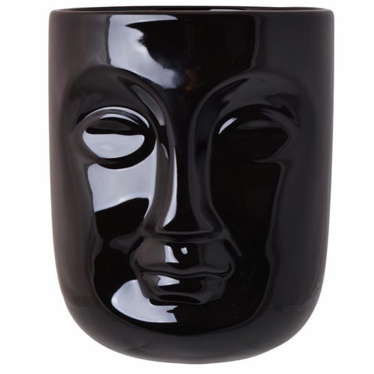 Czarna osłonka na doniczkę  z ceramiki - twarz Fufu Ø13,5 cm Ewax