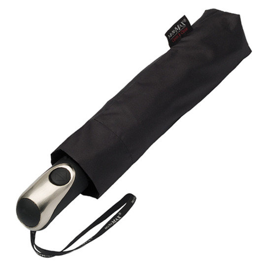 Czarna parasolka składana, srebrna rączka - otwierana i zamykana jednym przyciskiem Impliva