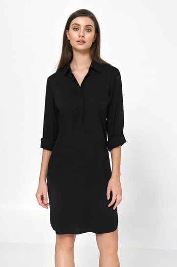 Czarna sukienka oversize z podwijanym rękawem NIFE