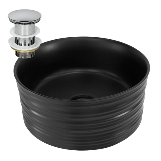 Czarna umywalka Ø 410 x 180 mm + odpływ ML-DESIGN