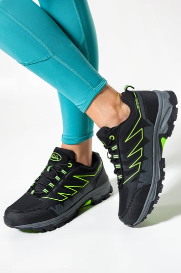 Czarne buty trekkingowe damskie sznurowane z zielonymi dodatkami softshell Casu B2113-2-41 Casu