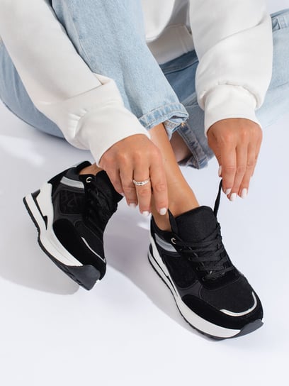 Czarne damskie sneakersy z białą wstawką Shelovet-36 Inna marka