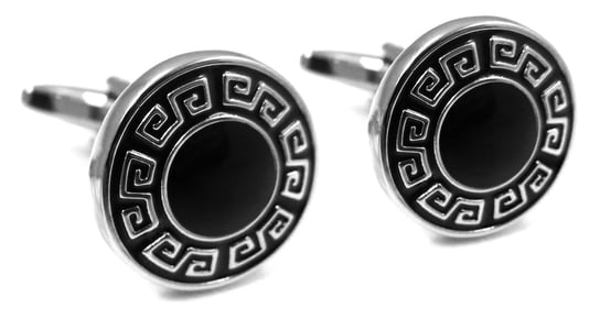 Czarne okrągłe spinki do mankietów ze srebrnym wzorem U129 Modini
